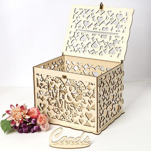 New DIY Wedding Gift Card Box Wooden Money Box with Lock Beautiful Wedding Decoration Birthday Party Supplies