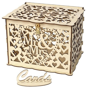 New DIY Wedding Gift Card Box Wooden Money Box with Lock Beautiful Wedding Decoration Birthday Party Supplies