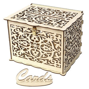 New DIY Wedding Gift Card Box Wooden Money Box with Lock Beautiful Wedding Decoration Birthday Party Supplies